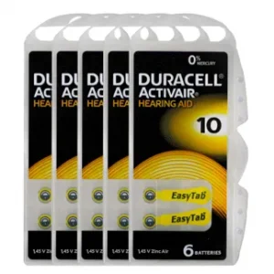 Duracell Size-10 Hearing Aid Battery – 5 Strips Total 30 Batteries